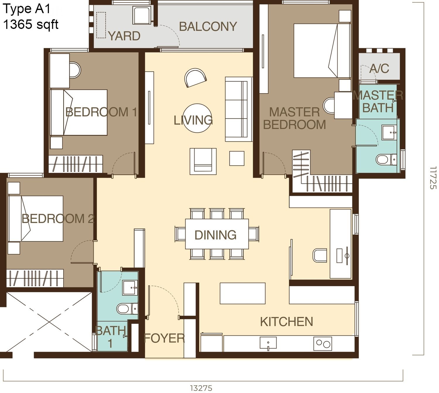 Ayanna Residence Type A1 floor plan