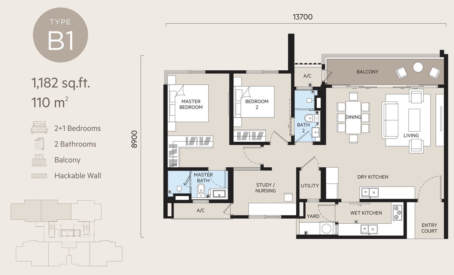 Oaka Residences Type B1 floor plan