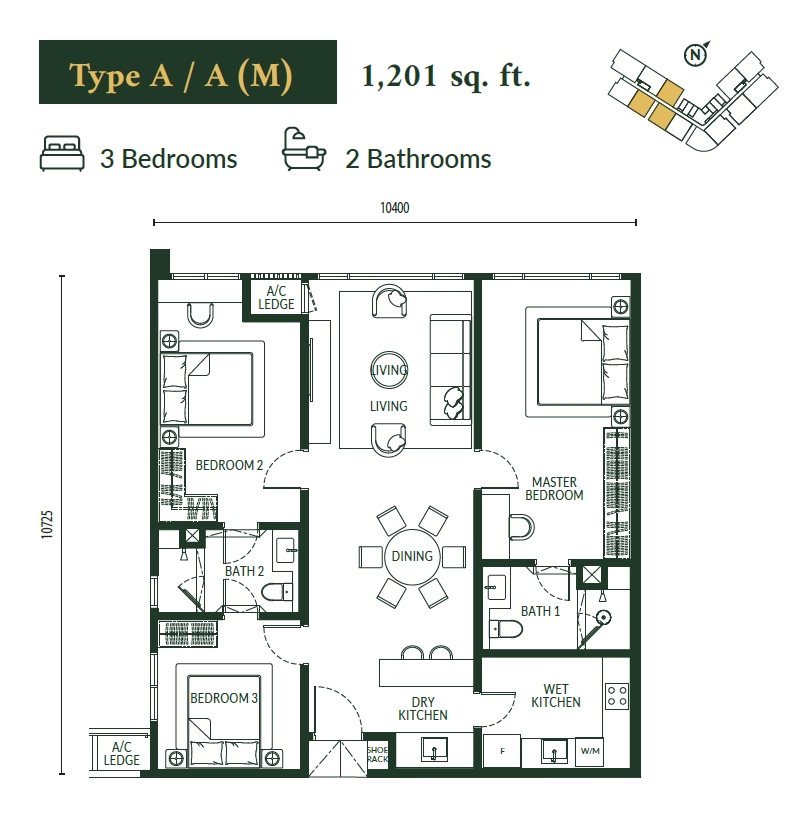 Park Green 1,201 sq ft floor plan