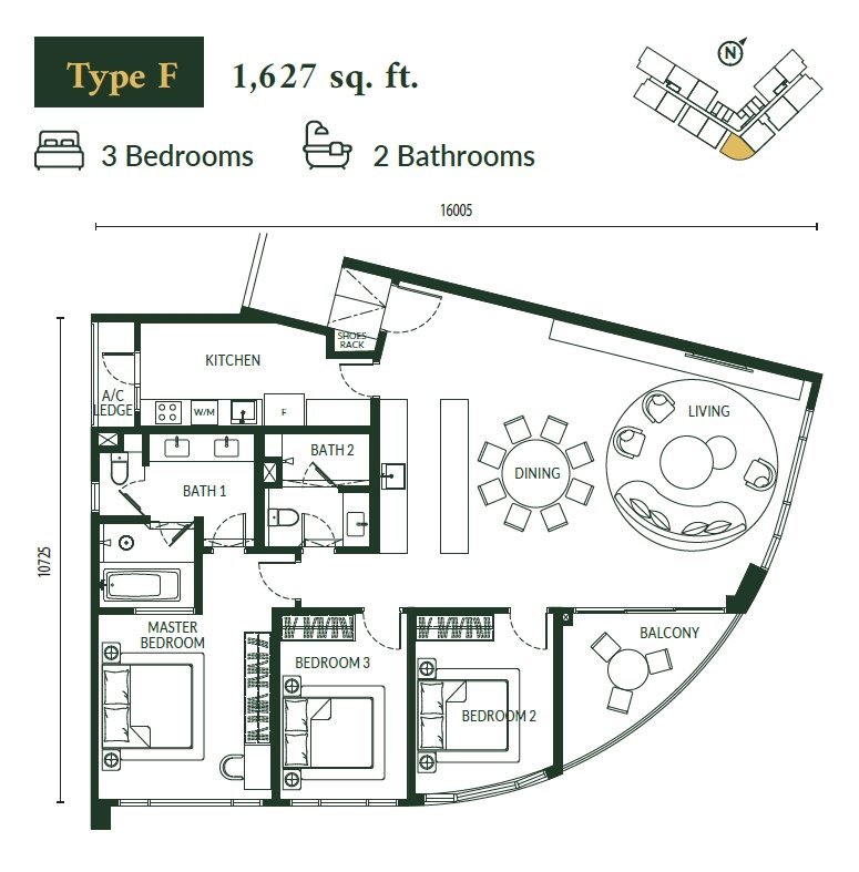 Park Green 1,627 sq ft floor plan