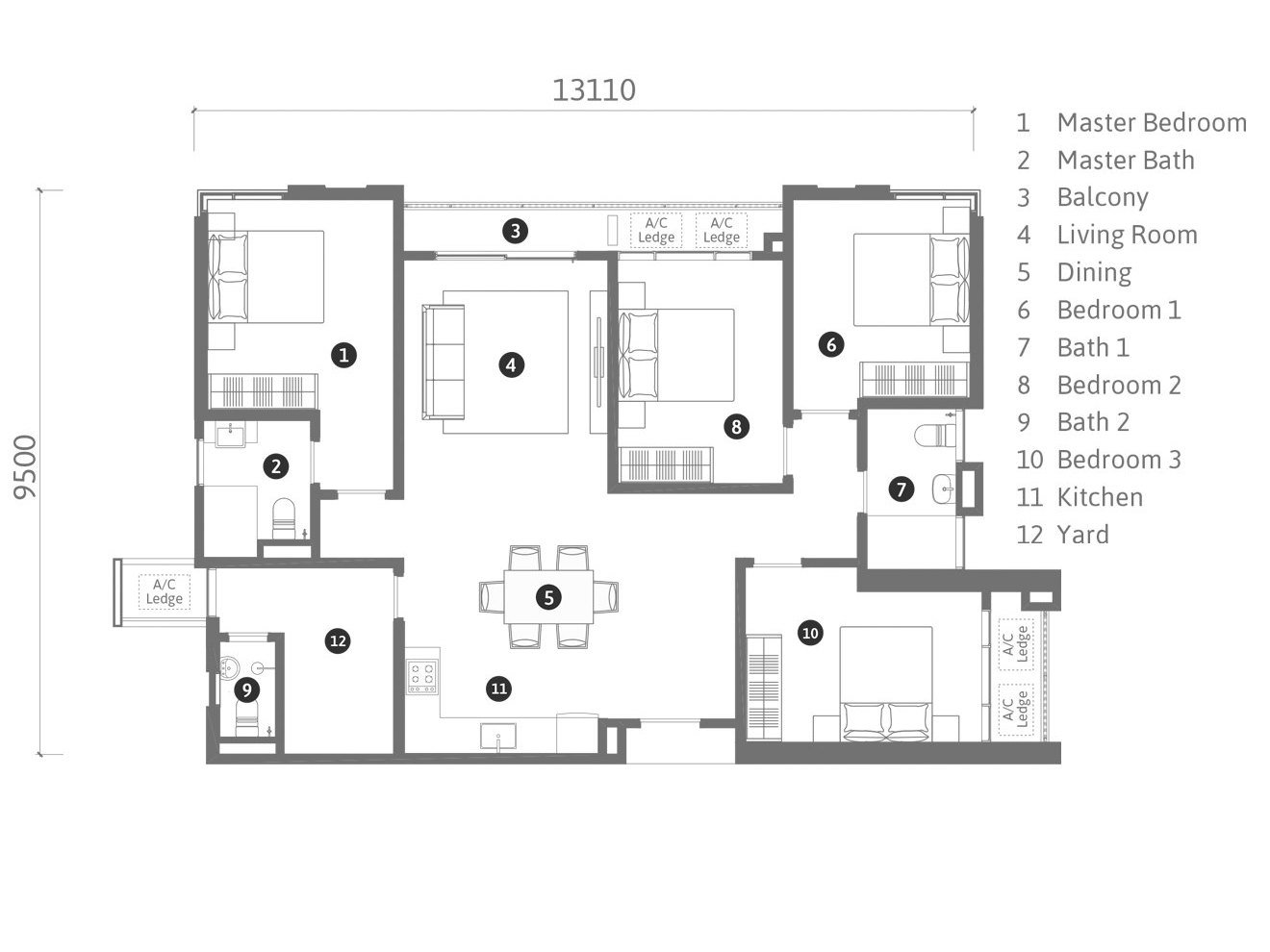 REN Residence 1,270 sq ft floor plan
