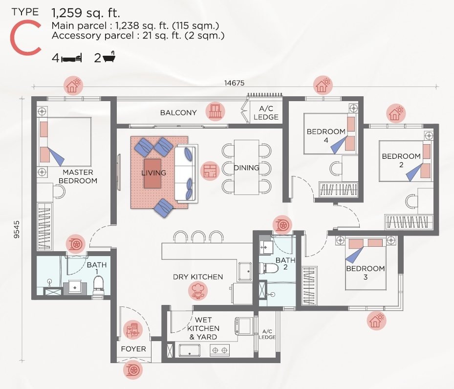 Sunway Flora 2 1,259 sq ft floor plan