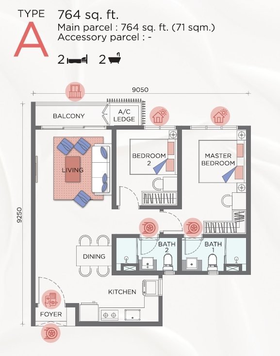 Sunway Flora 2 764 sq ft floor plan
