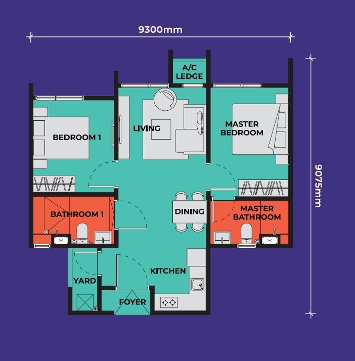 The Vividz 689 sq ft floor plan