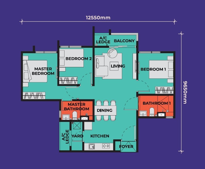 The Vividz 915 sq ft floor plan